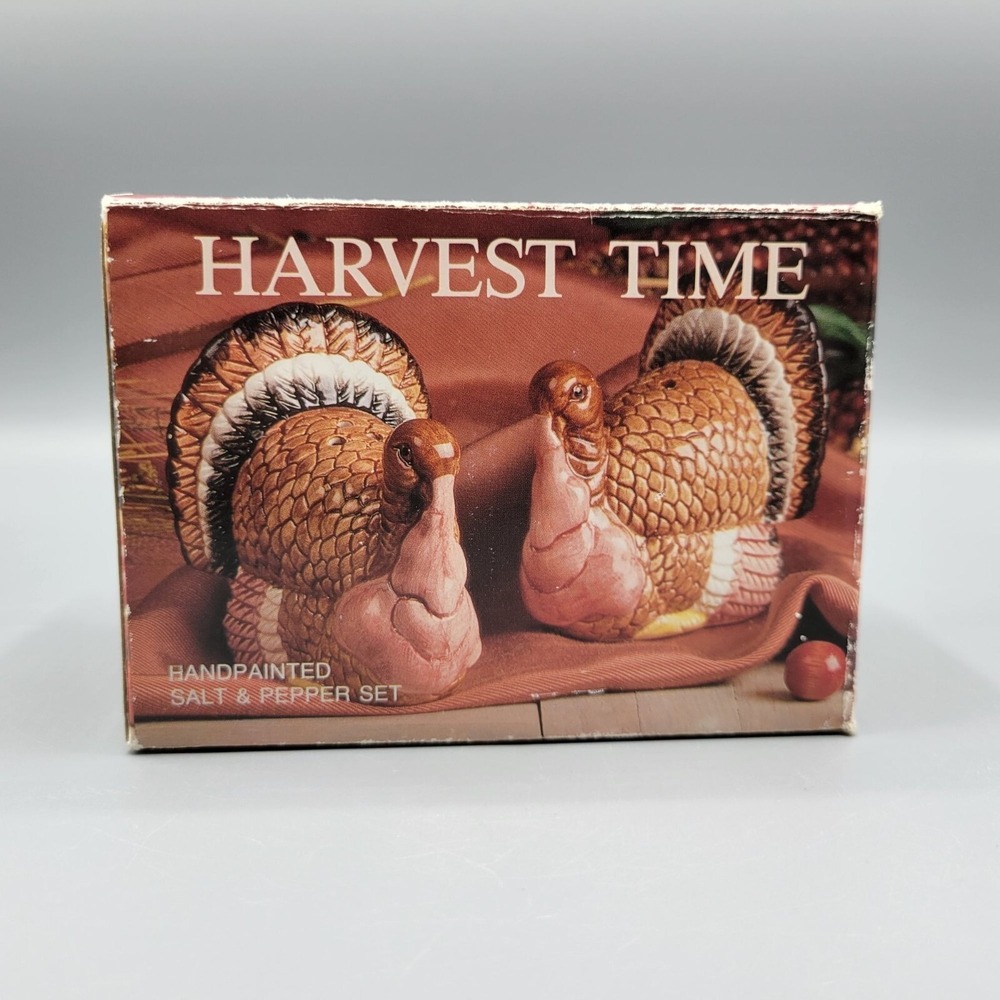 Harvest Time Handpainted Turkey Salt Pepper Shaker Set Thanksgiving Table Decor